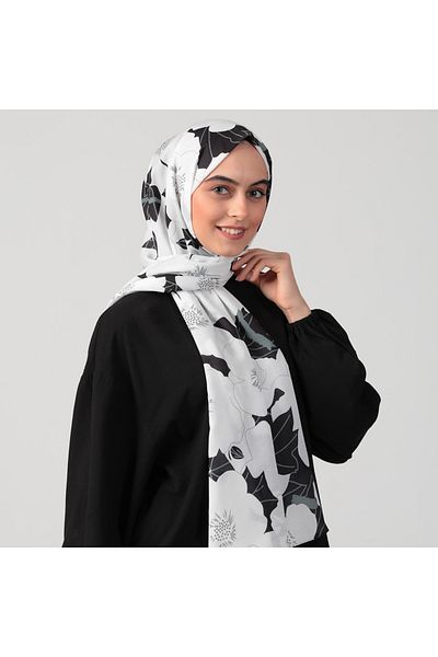 ipekistanbul Cotton Silk Shawl - Magnolia Pattern - White