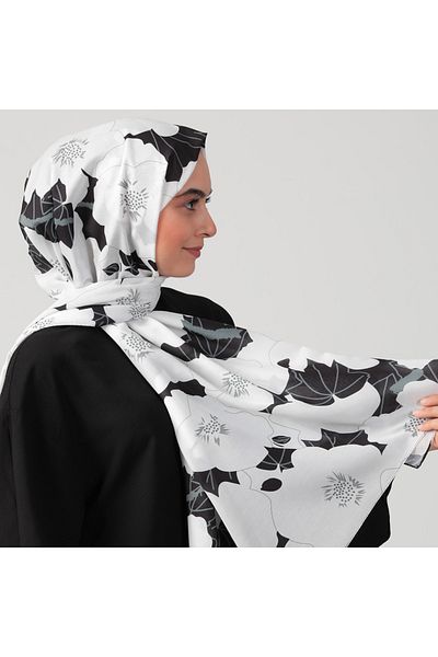 ipekistanbul Cotton Silk Shawl - Magnolia Pattern - White