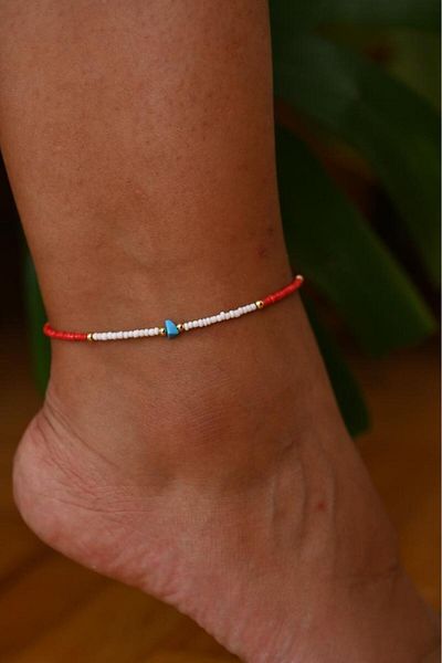 TÜKKAN ACCESSORİES BLUE-RED-WHITE BEADS TURQUOISE NATURAL DETAIL ANHAL-HALHAL101