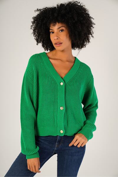 Trist Star Cardigan verde pentru femei, tricot Thessaloniki, cu decolteu în V...