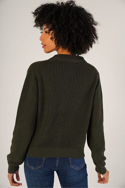 Trist Star Khaki Women's Thessaloniki Knitted V-Neck 100% Cotton Cardigan