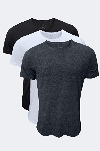 Malabadi Men's Round Neck Black White Anthracite Thin Modal T-shirt - Pack of...
