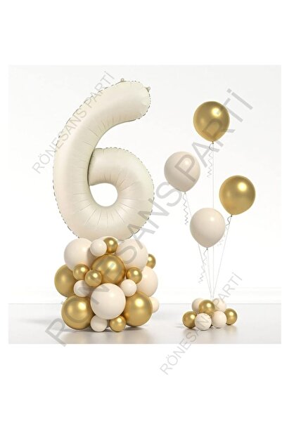 Generic Brand Beige Number Foil and Chrome Pastel Balloon Set Age 6
