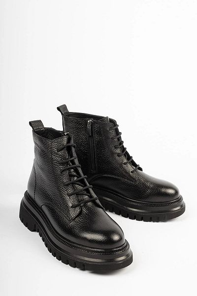 Deripabuc Genuine Leather Black Women's Serrated Sole Leather Boots Trc-216574