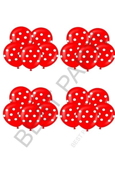 BEST PARTİ DOĞUM GÜNÜ PARTİ SÜSLERİ Red and White Polka Dot Balloon 20 Pieces