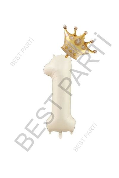 BEST PARTİ DOĞUM GÜNÜ PARTİ SÜSLERİ Beige Number and King Crown Foil Balloon Set Age 1