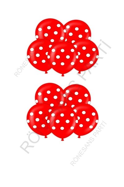RÖNESANS PARTİ Star Red White Polka Dot Balloon 10 Pieces