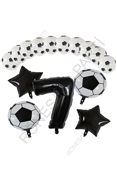 Generic Brand Football Ball Star Foil Black Number and Printed Balloon Set Age 7