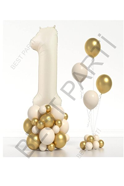 BEST PARTİ DOĞUM GÜNÜ PARTİ SÜSLERİ Beige Number Foil and Chrome Pastel Ballo...