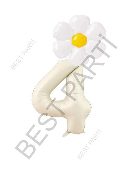 BEST PARTİ DOĞUM GÜNÜ PARTİ SÜSLERİ Beige Number and White Daisy Foil Balloon Set Age 4