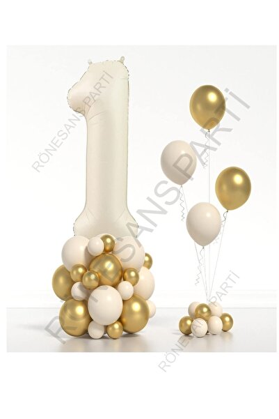 Generic Brand Beige Number Foil and Chrome Pastel Balloon Set Age 1