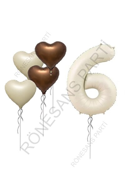 Generic Brand Star Beige Number and Heart Foil Balloon Set Age 6