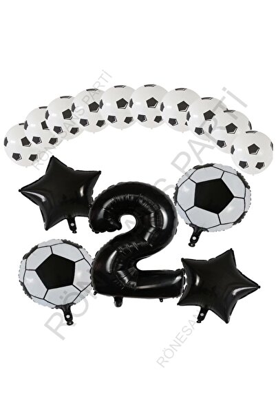 Generic Brand Football Ball Star Foil Black Number and Printed Balloon Set Age 2