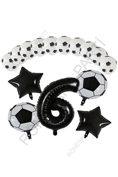 Generic Brand Football Ball Star Foil Black Number and Printed Balloon Set Age 6