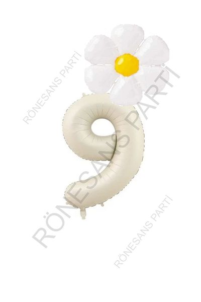 RÖNESANS PARTİ Beige Number and White Daisy Foil Balloon Set Age 9
