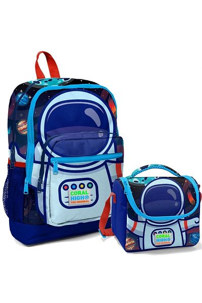 Coral High Rucsac și set de prânz pentru școală primară pentru băieți - Astronaut albastru