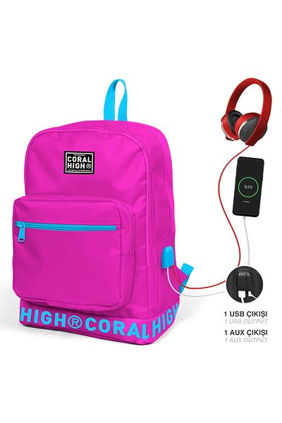 Coral High Σακίδιο πλάτης USB τεσσάρων τμημάτων νέον ροζ κεντήματος 24108