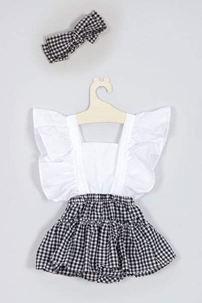 ADABEBEK Bandanalı Fırfırlı Pötikareli Salopet Tulum 003