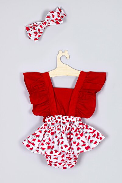 ADABEBEK Bandanalı Fırfırlı Karpuz Salopet Tulum 003