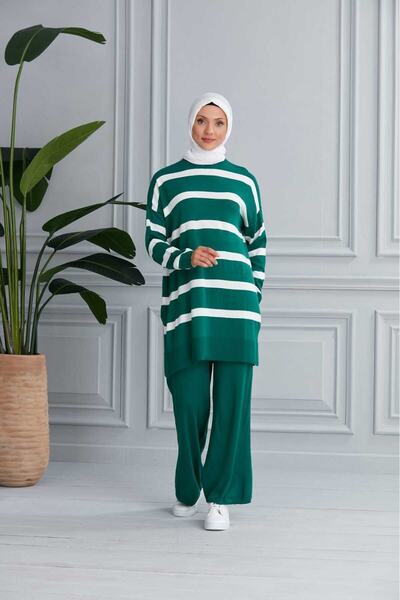 MODAMÜNASİP Υπέροχο ριγέ διπλό σετ πλεκτών ενδυμάτων