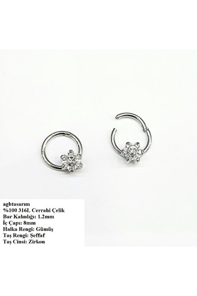 agbtasarım PAPATYA FİGÜRLÜ ZİRKON TAŞLI "Septum, Nose,Helix, "Dudak, Kulak, K...