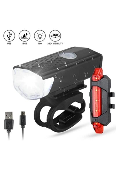 KocatepeBikeShop Su Geçirmez Usb Şarj Led Bisiklet Scooter Ön Far Arka Işık L...