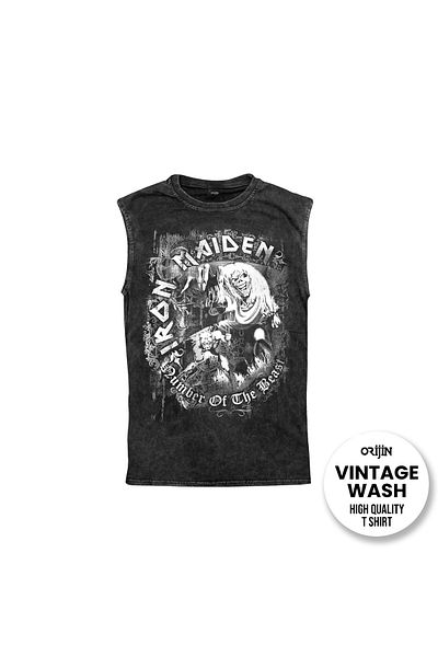 Orijin Tekstil Iron Maiden Number Of The Beast Front Back Printed Washable Vintage Sleeveless T-shirt Tank Top
