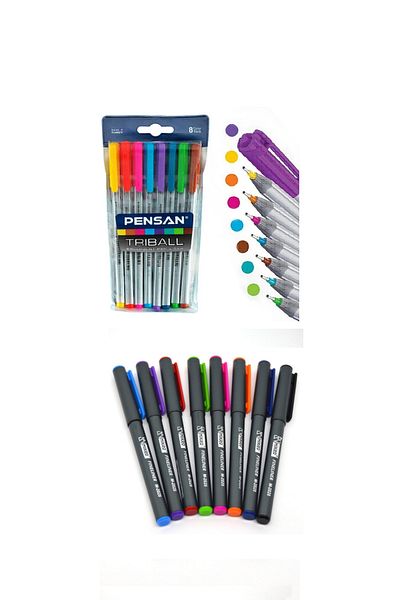 Siriderya 8 Colors Ballpoint Pen and 8 Colors Felt Tip Pen