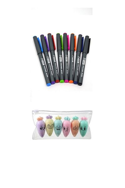 Siriderya 8 Colors Fineliner Pen and 6 Colors Emoji Carrot Pen