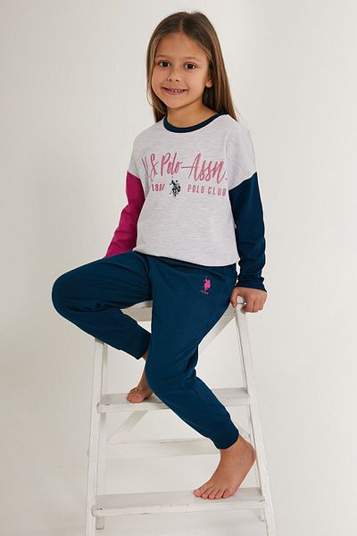 U.S. Polo Assn. ΒΑΣΗ. Σετ πυτζάμες με μακρυμάνικο γκρι χαριτωμένο κορίτσι Polo Assn