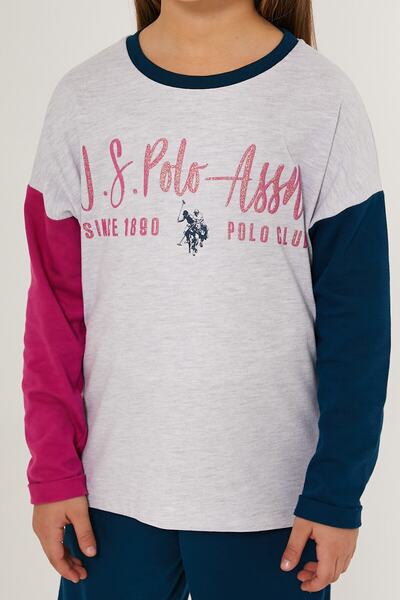 U.S. Polo Assn. U.S. Polo Assn Cute Gri Kız Çocuk Uzun Kol Pijama Takım