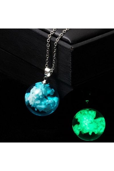 AlpCollection Phosphorescent Blue Cloud Neon Glowing in the Dark Globe Chain Necklace