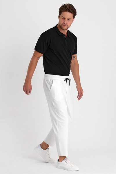 COMBINE Men's White Side Pocket, Elastic Waist, Lace-Up, Casual Cut Jogger Pants