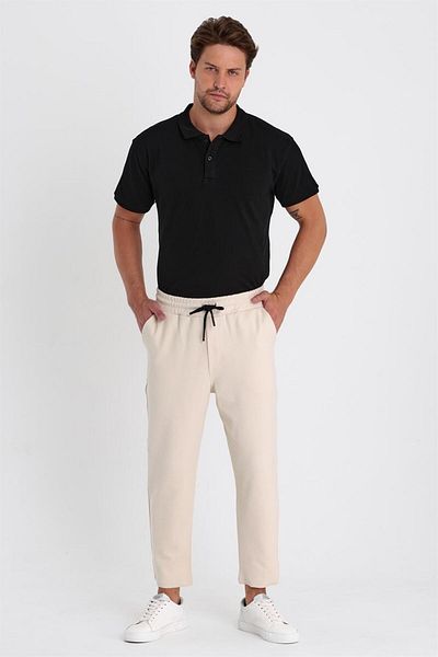COMBINE Men's Cream Side Pocket, Elastic Waist, Lace-Up, Comfortable Cut Jogger Pants