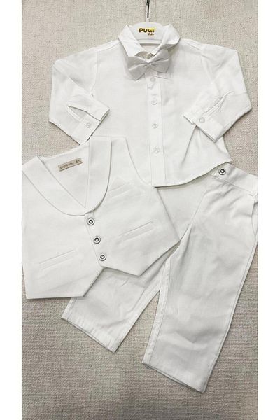Pugi Baby baby boy vest suit set linen fabric