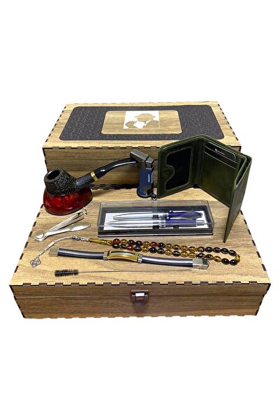 Pipsan PİPSAN PİPO AHLAT AĞACI BALSA FİLİTRELİ ÇAKMAKLI CÜZDAN BİLEKLİK TESBİH SET 605736-509210