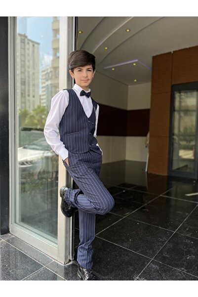 WENA KİDS Children's Vest Suit Shirt Set STRIPED NAVY BLUE