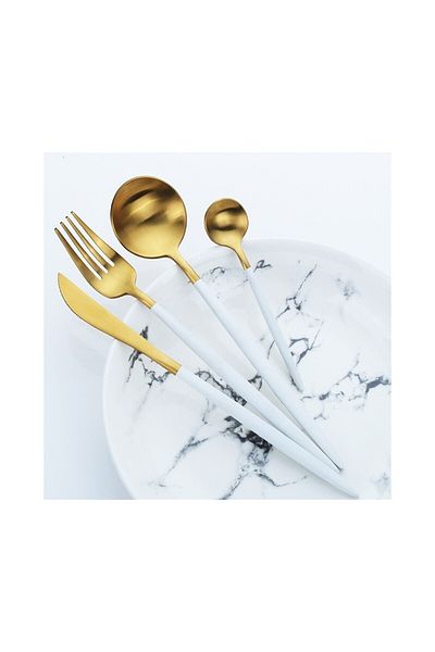 Demir Çeyiz Iron Dowry Elite 42 Piece White Gold Fork Spoon Knife Set