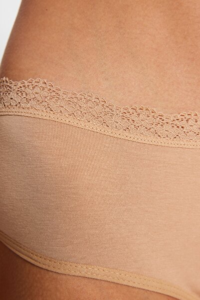 Trendyol Collection Fekete-fehér-bőr 3db pamut csipke kényelmes szabású csípő kötött alsónadrág THMAW24KU00009