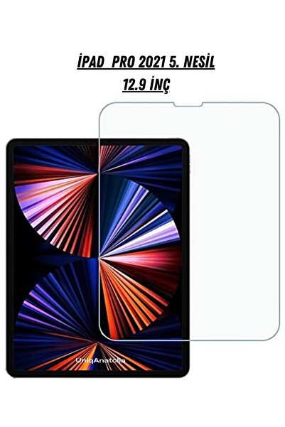 UniqAnatolia Apple Ipad Pro 5. Nesil 12.9 Inç 2021 Uyumlu Temperli Kırılmaz E...