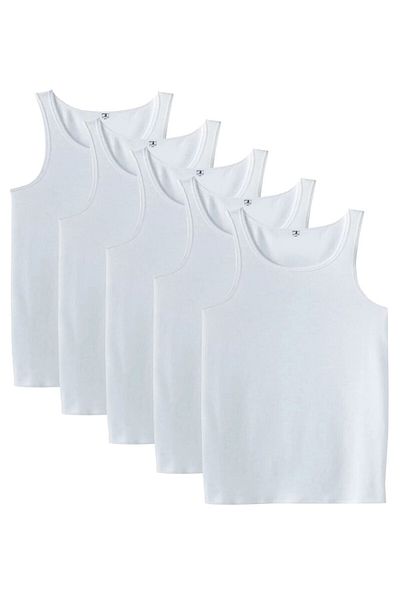 marufshop 5 Pieces Large Size Redzone Classic Cotton Tank White
