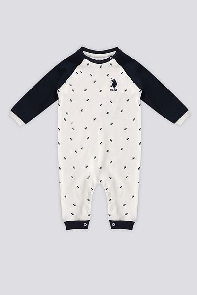 U.S. Polo Assn. U.S. Polo Assn Cream Cherry Pattern Snap Baby Jumpsuit
