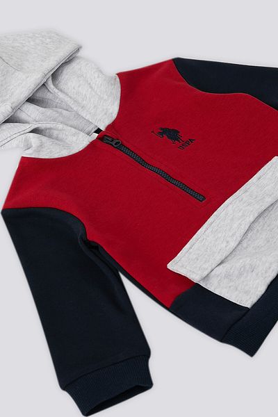 U.S. Polo Assn. U.S. Polo Assn Red Hooded Zipper Collar Detail Baby 2 Piece Set