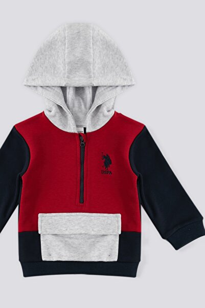 U.S. Polo Assn. U.S. Polo Assn Red Hooded Zipper Collar Detail Baby 2 Piece Set