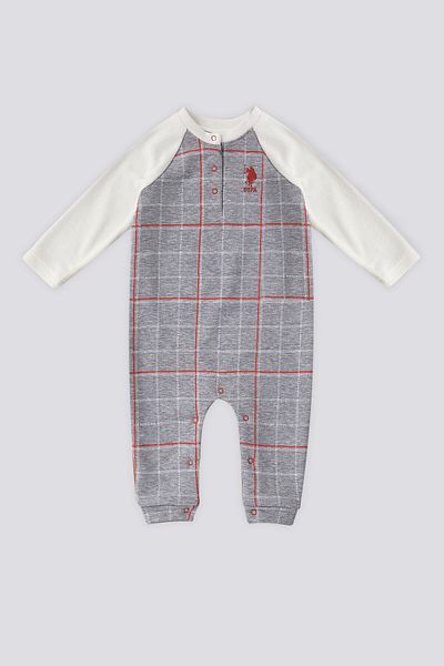 U.S. Polo Assn. U.S. Polo Assn Grey Melange Plaid Pattern Baby Jumpsuit