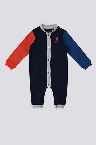 U.S. Polo Assn. بذلة أطفال من U.S. Polo Assn باللون الأزرق الداكن ومزينة بأزرار أمامية