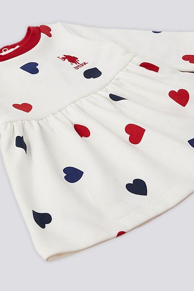U.S. Polo Assn. U.S. Polo Assn Ecru Heart Pattern Baby Dress with Headband