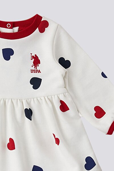 U.S. Polo Assn. U.S. Polo Assn Ekru Kalp Desen Saç Bantlı Bebek Elbise
