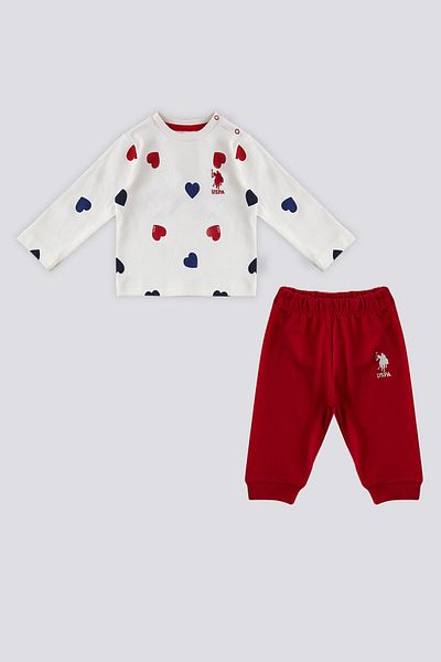 U.S. Polo Assn. BASE. Polo Assn Ecru Heart Pattern Snap Collar Baby Set of 2