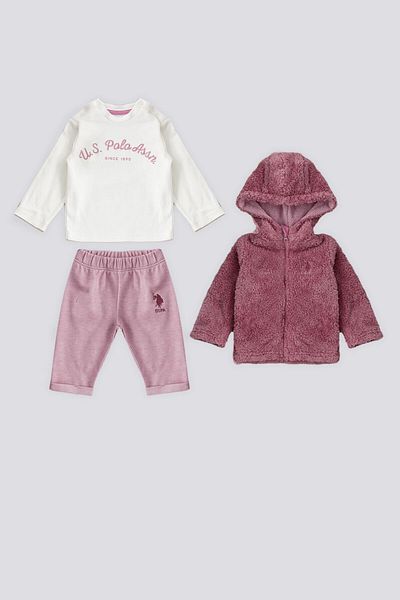 U.S. Polo Assn. طقم أطفال مكون من 3 قطع بغطاء للرأس وسحاب من يو اس بولو أسن داستي روز ويلسوفت